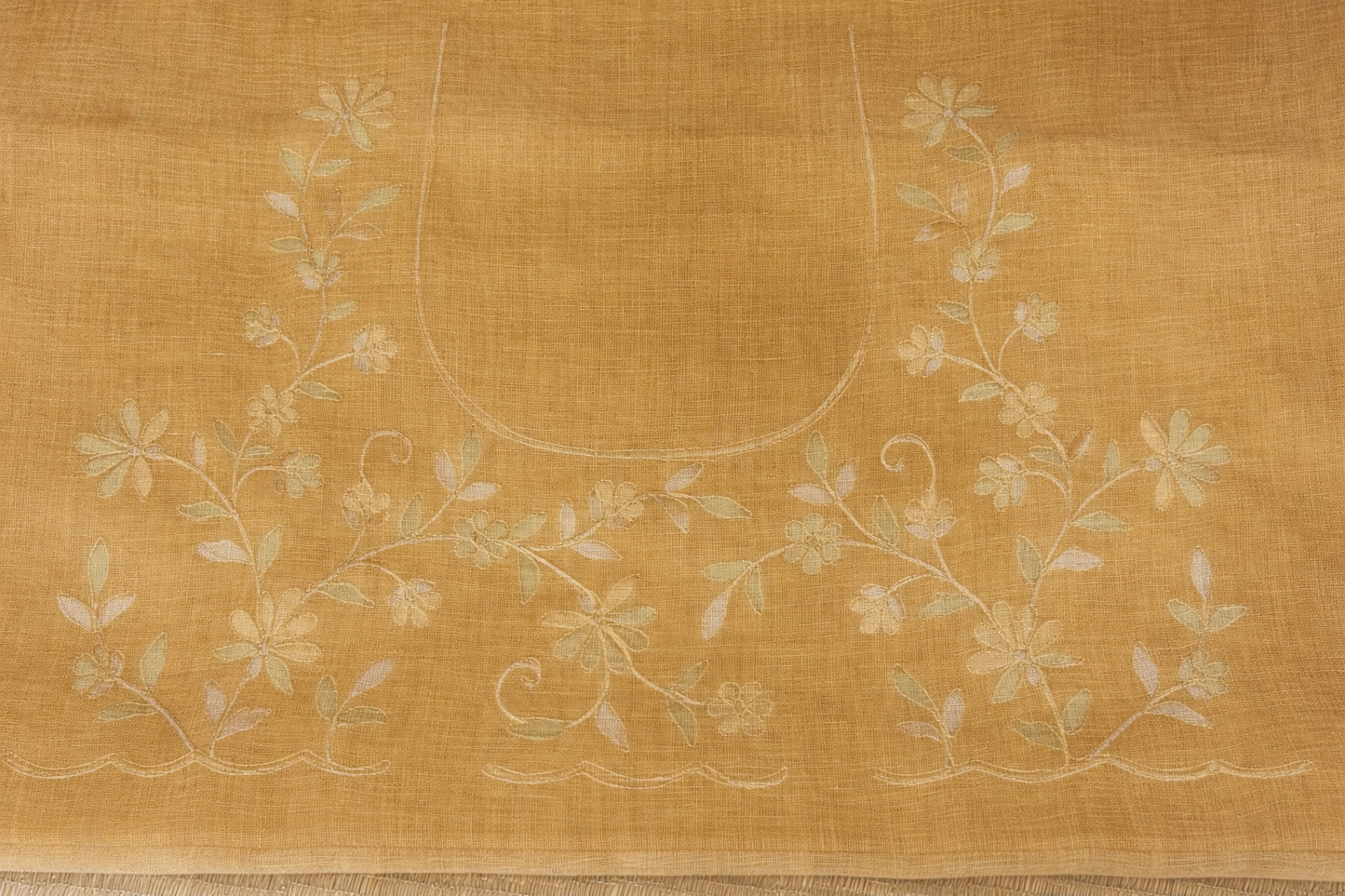 Hand Embroidered Tussar Semi Silk Saree - Gold - Blouse