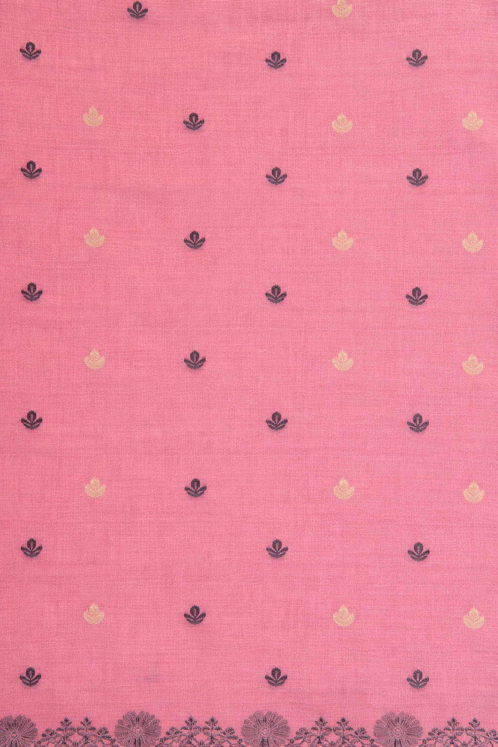Jamdani Cotton Saree - Pink with Black Threadwork - Close-up