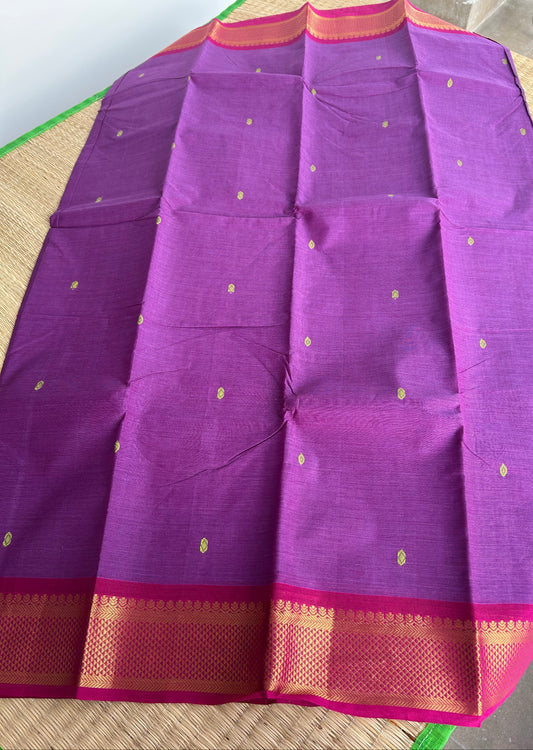 Kanchi Silk Cotton Saree - Mauve with Pink Border - Full Look