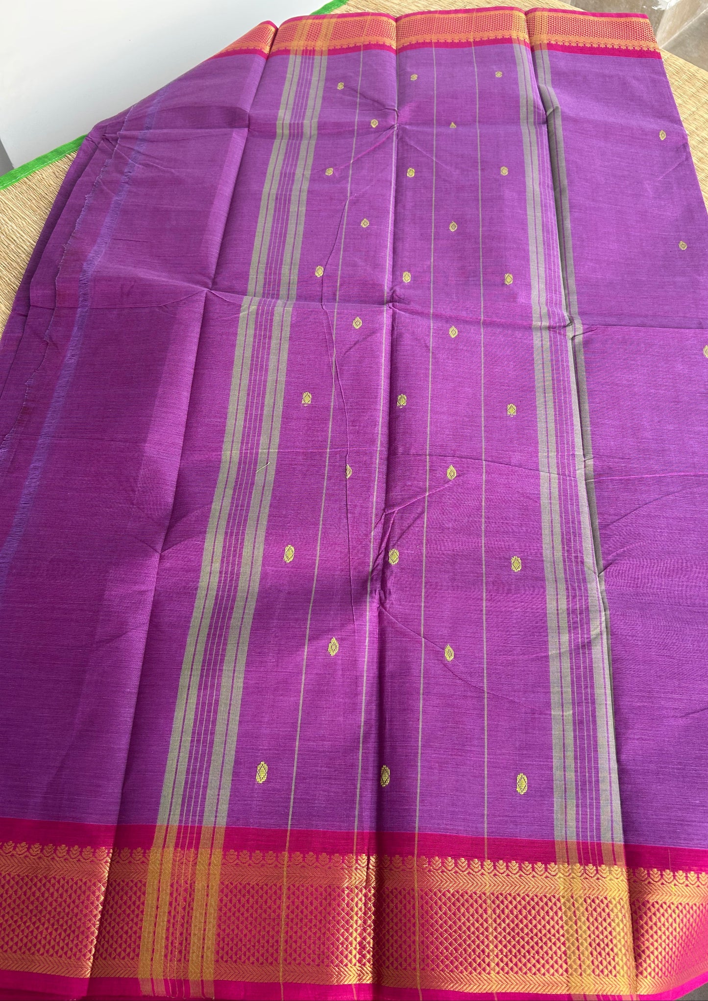 Kanchi Silk Cotton Saree - Mauve with Pink Border - Pallu Detail