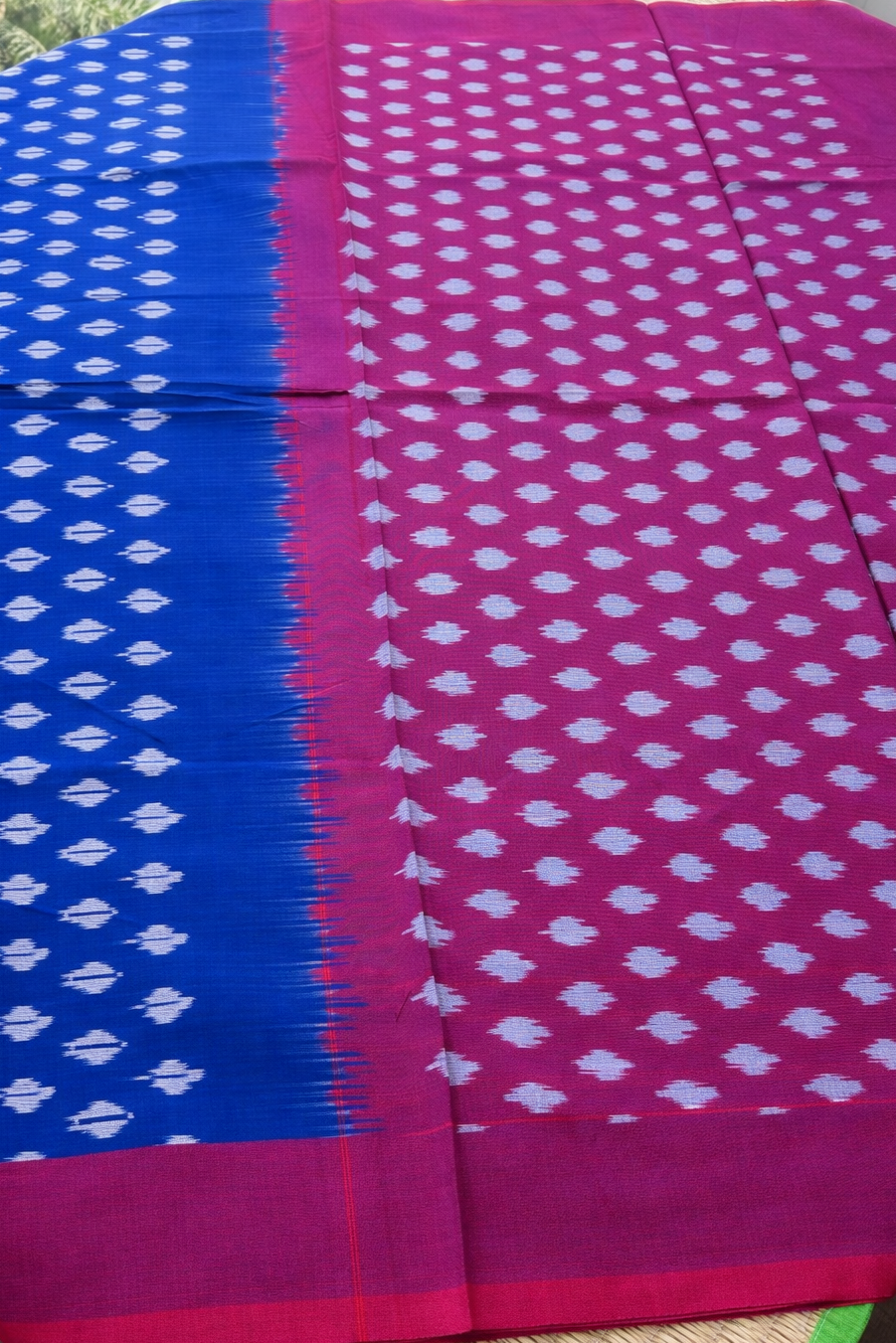 Pochampally Ikat Saree - Royal Blue with Hot Pink Border
