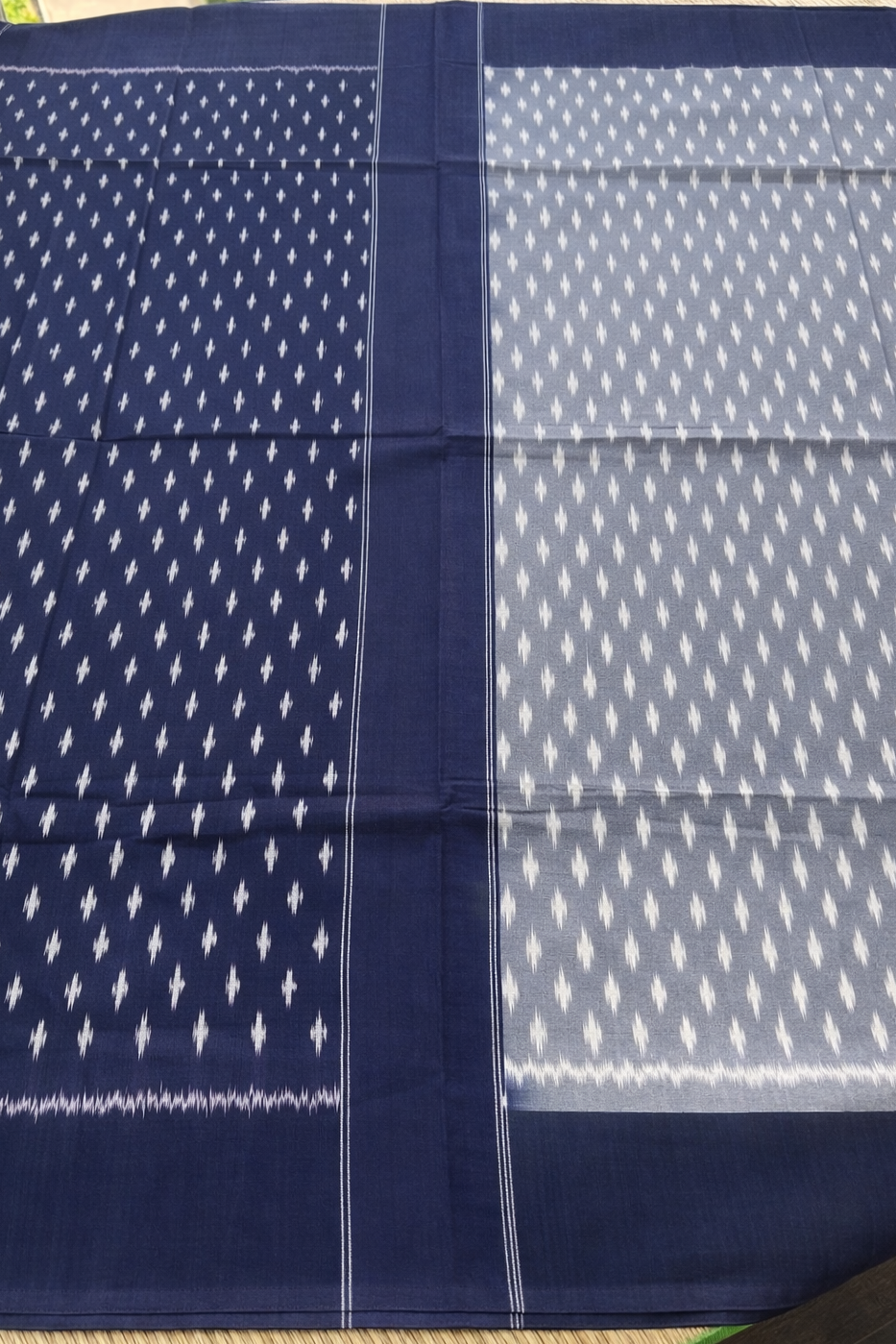 Pochampally Ikat Saree - Steel Grey with Navy Blue Border