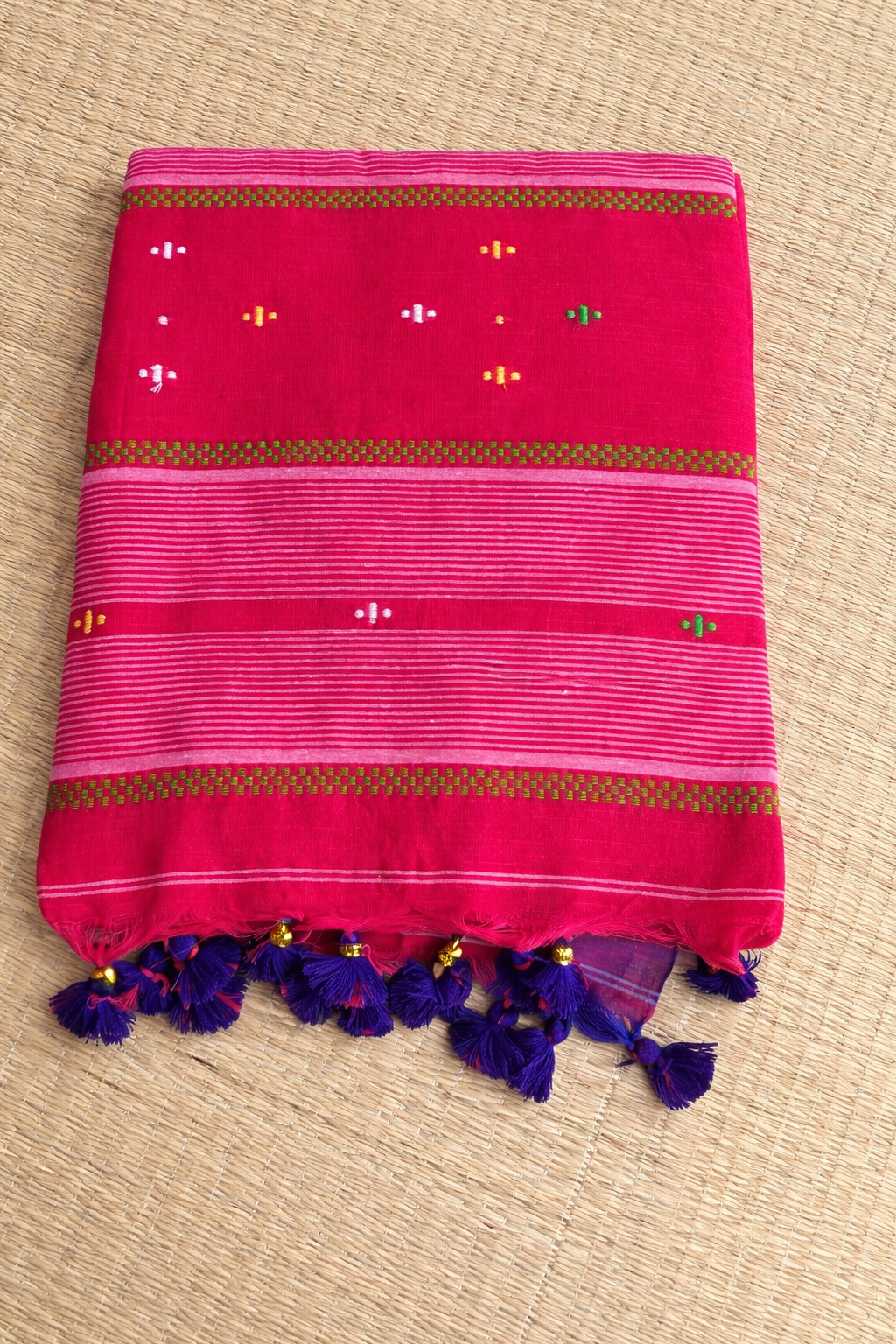 Bengal Soft Cotton Handloom Saree - Red with Violet Border - Full Look