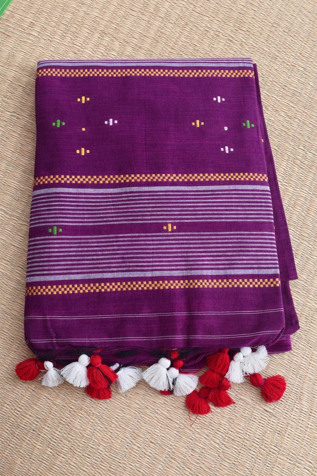 Bengal Soft Cotton Handloom Saree - Violet with Red Border - Full Look