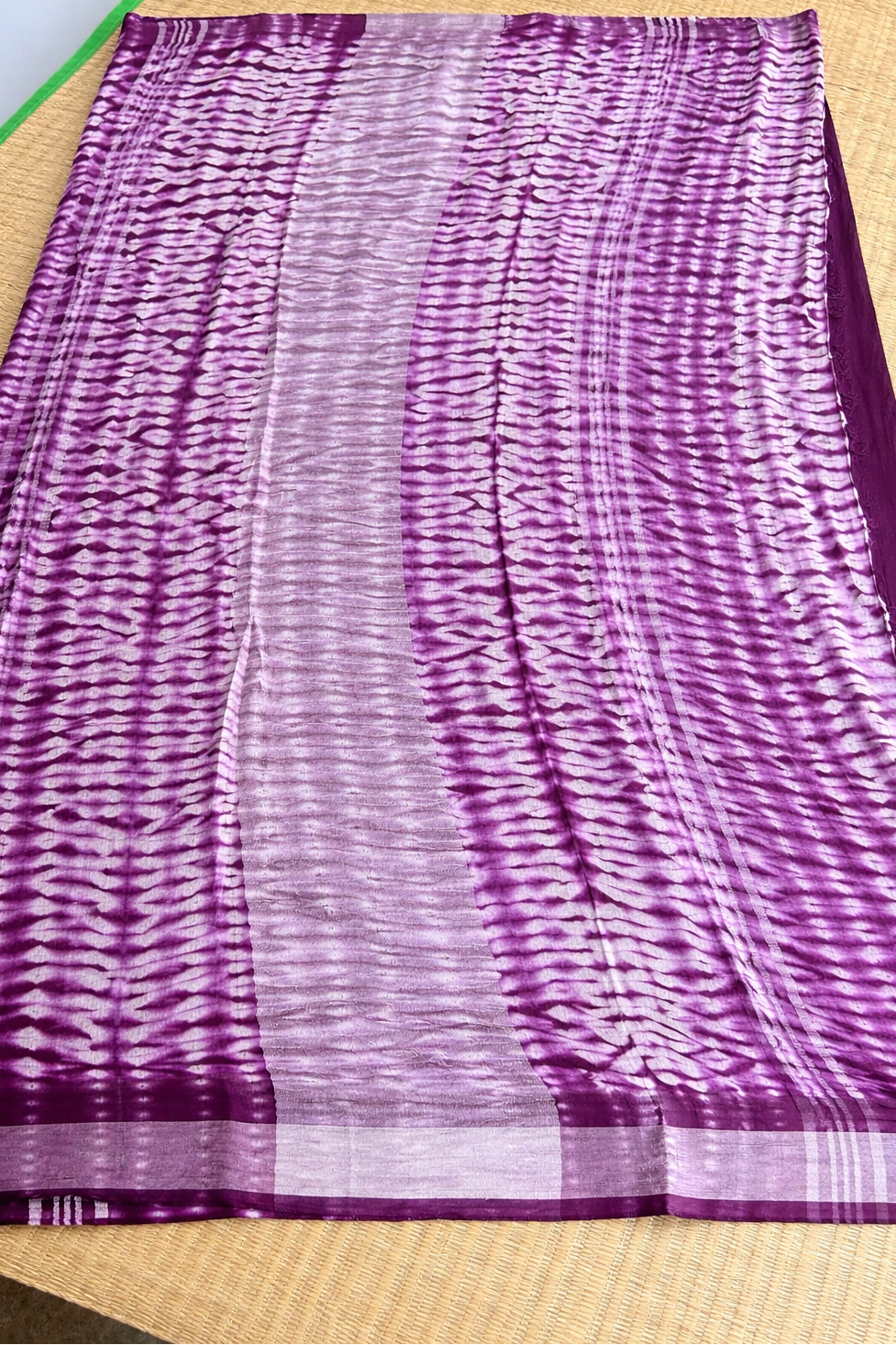 Cotton Linen Block Print Saree - Purple with White - Pallu Detail