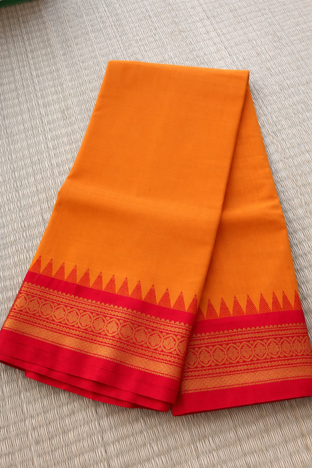 Gadwal Cotton Saree - Yellow with Red Border - Full Look