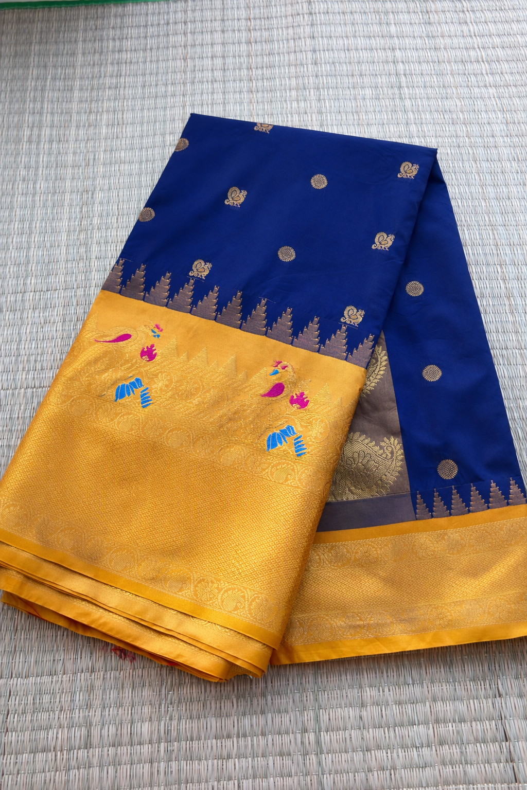 Gadwal Semi Silk Saree Royal Blue Gold