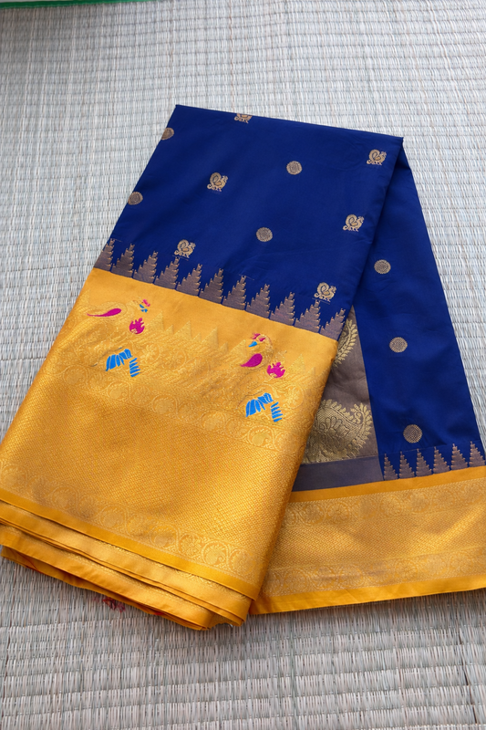 Gadwal Semi Silk Saree Royal Blue Gold