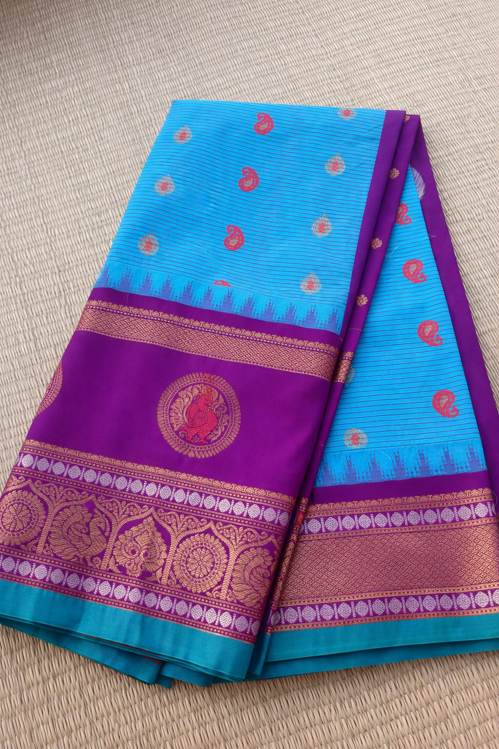 Gadwal Semi Silk Saree Sky Blue Purple