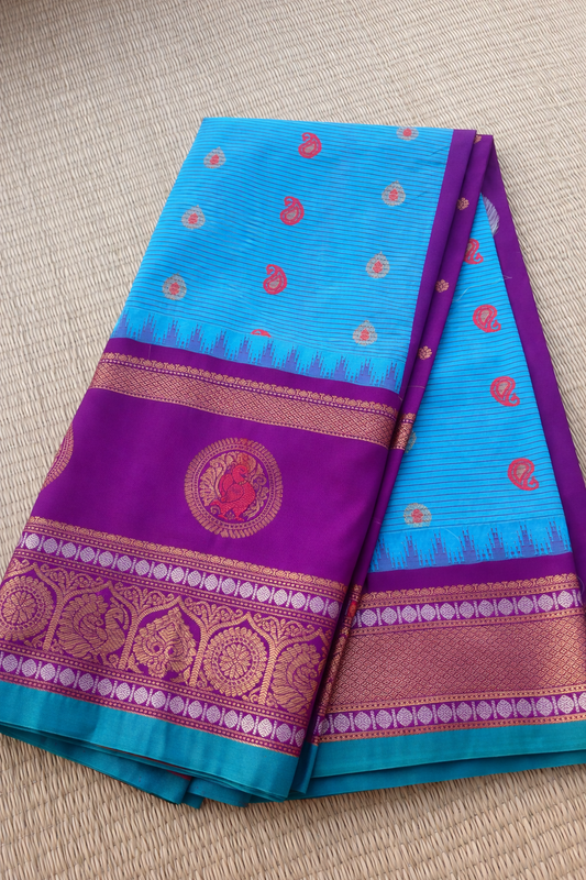 Gadwal Semi Silk Saree Sky Blue Purple