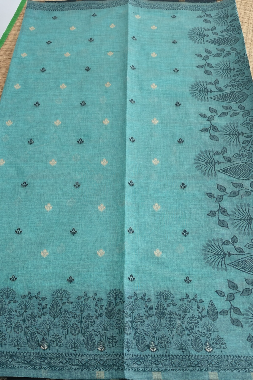 Jamdani Cotton Saree - Blue with Black Threadwork - Body Detail