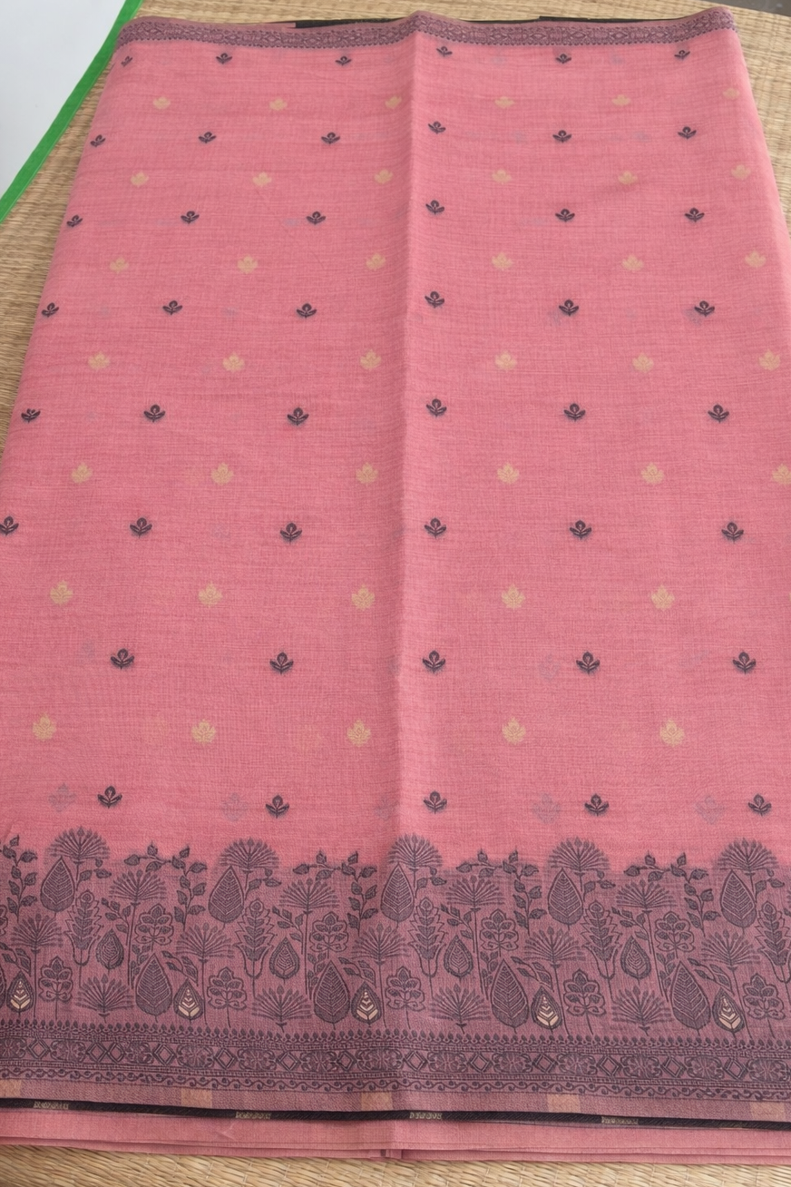 Jamdani Cotton Saree - Pink with Black Threadwork - Body Detail