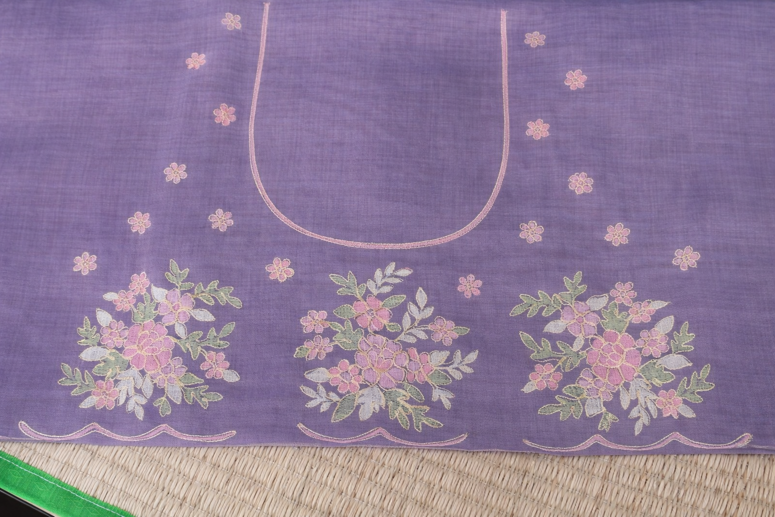 Hand Embroidered Tussar Semi Silk Saree - Lavender - Blouse