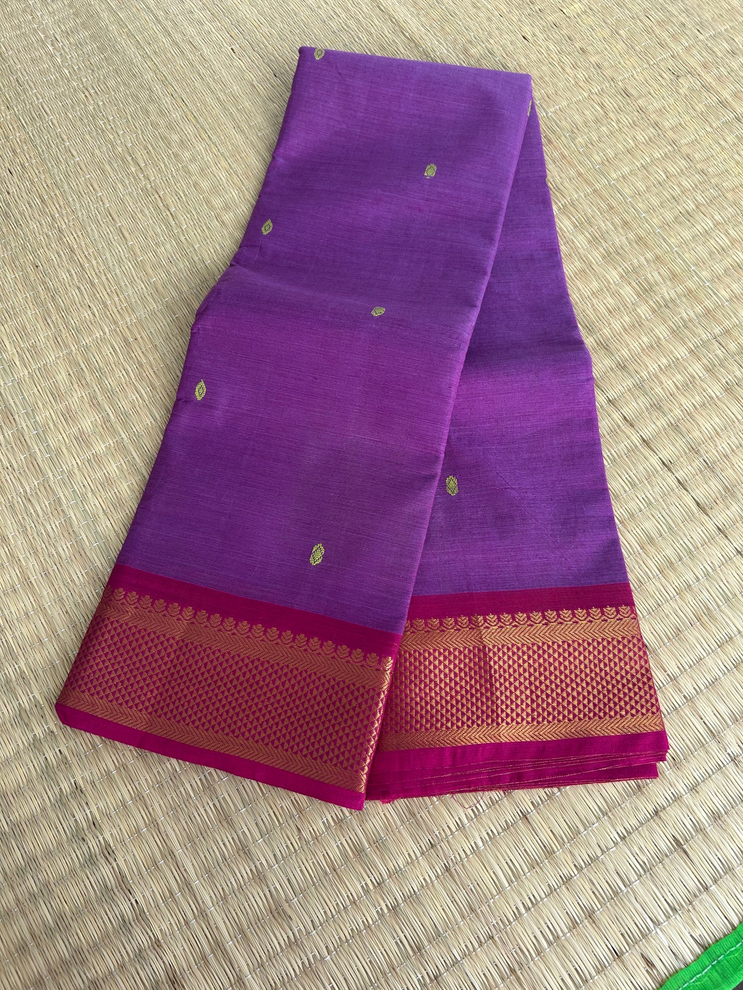 Kanchi Silk Cotton Saree - Mauve with Pink Border - Folded View