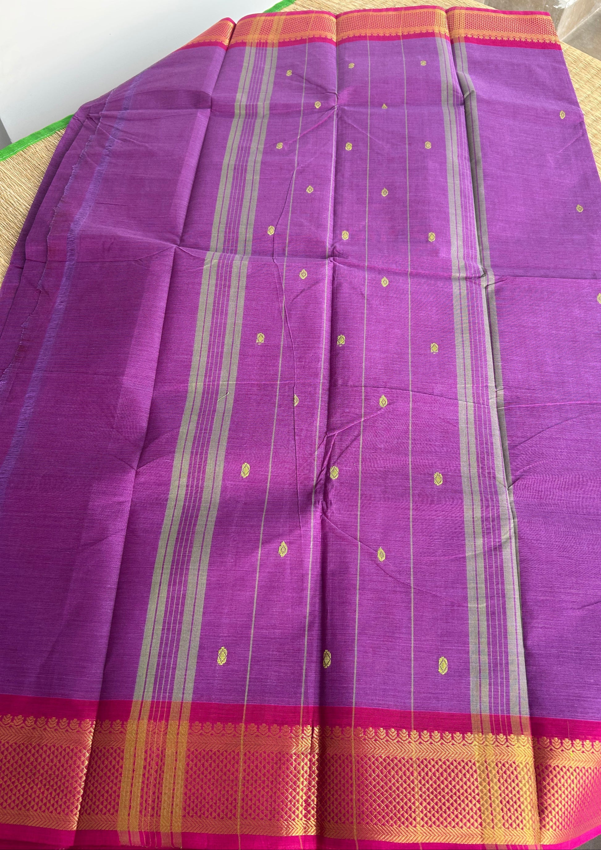 Kanchi Silk Cotton Saree - Mauve with Pink Border - Pallu Detail