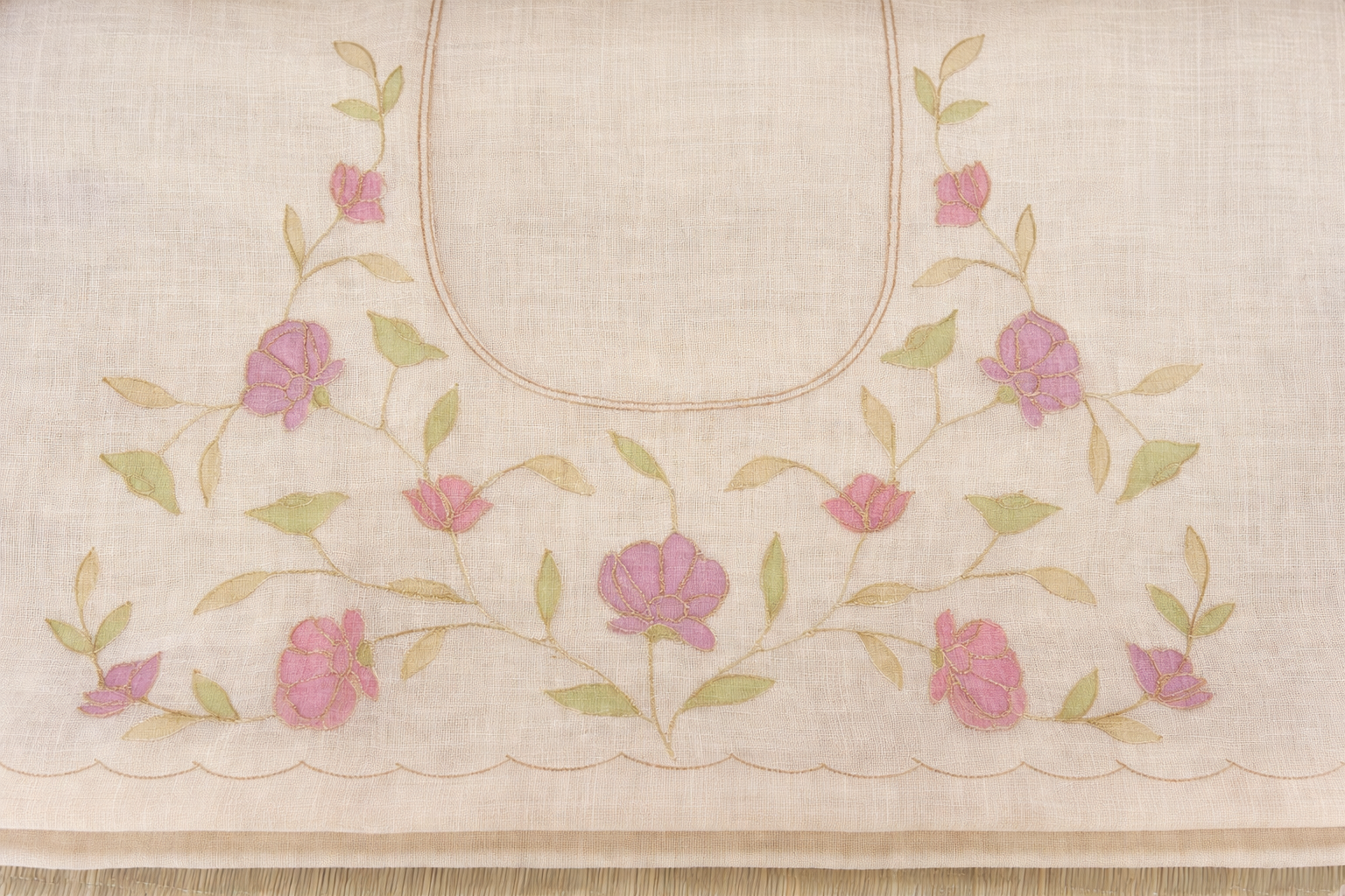 Hand Embroidered Tussar Semi Silk Saree - Off White - Blouse