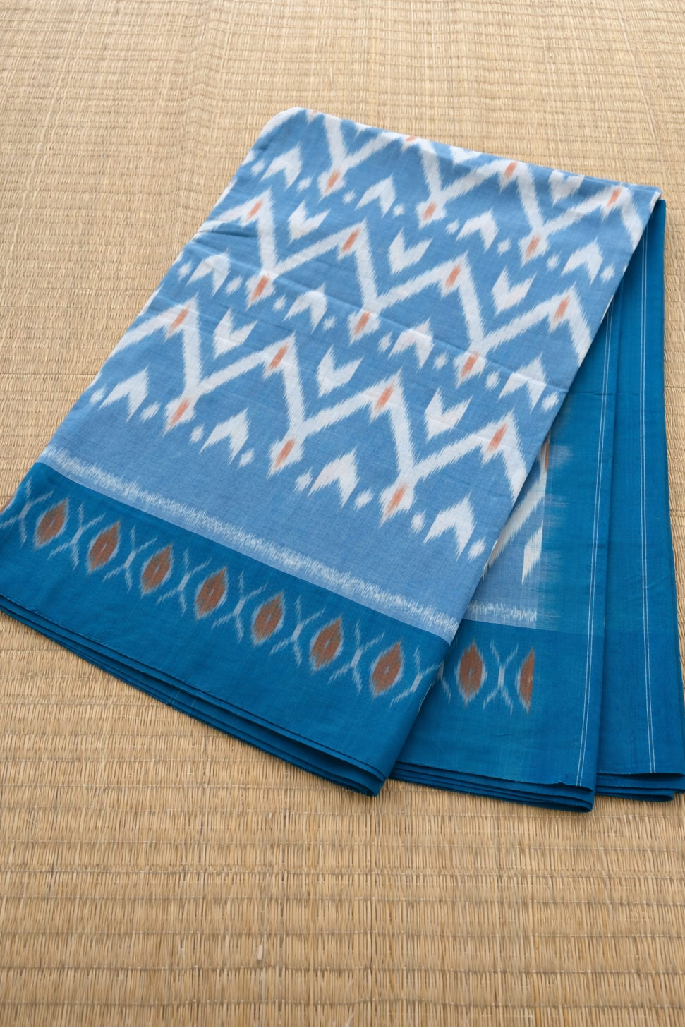 Pochampally Cotton Ikat Saree - Sky Blue with Chevron Pallu - Full Look