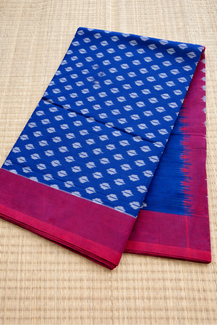 Pochampally Ikat Saree - Royal Blue with Hot Pink Border