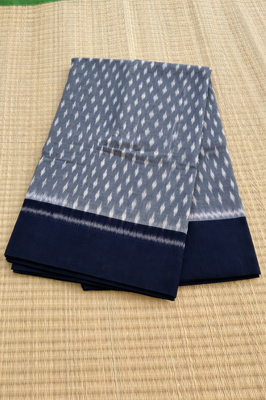 Pochampally Ikat Saree - Steel Grey with Navy Blue Border