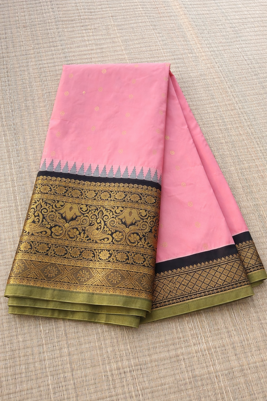 Semi Gadwal Silk Saree - Dusky Pink with Black Border - Full Look
