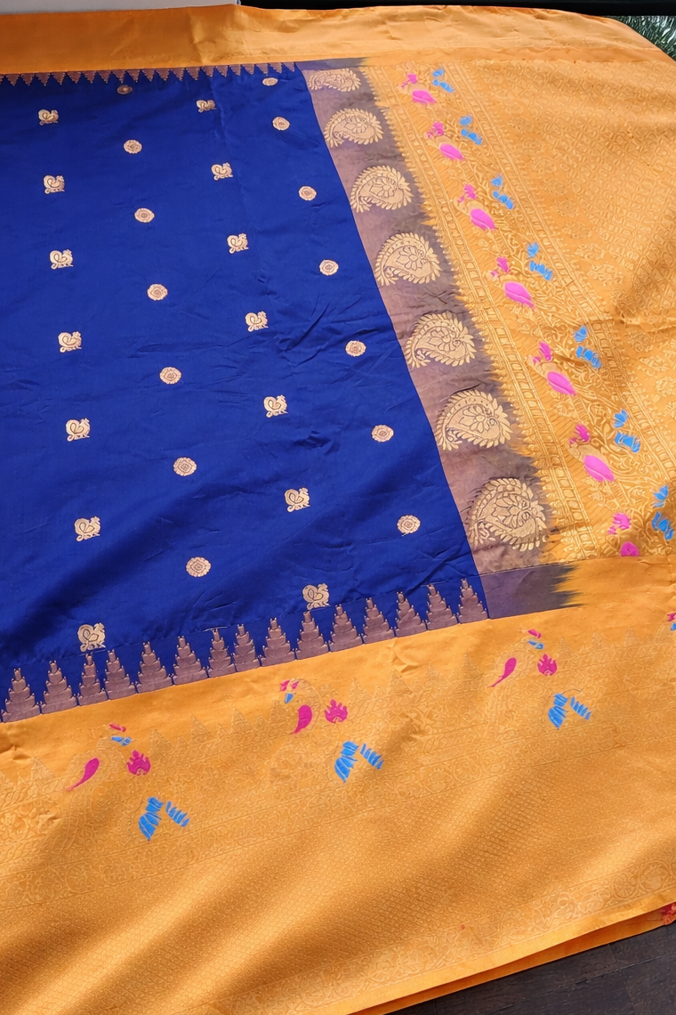 Gadwal Semi Silk Saree - Royal Blue with Gold Pallu