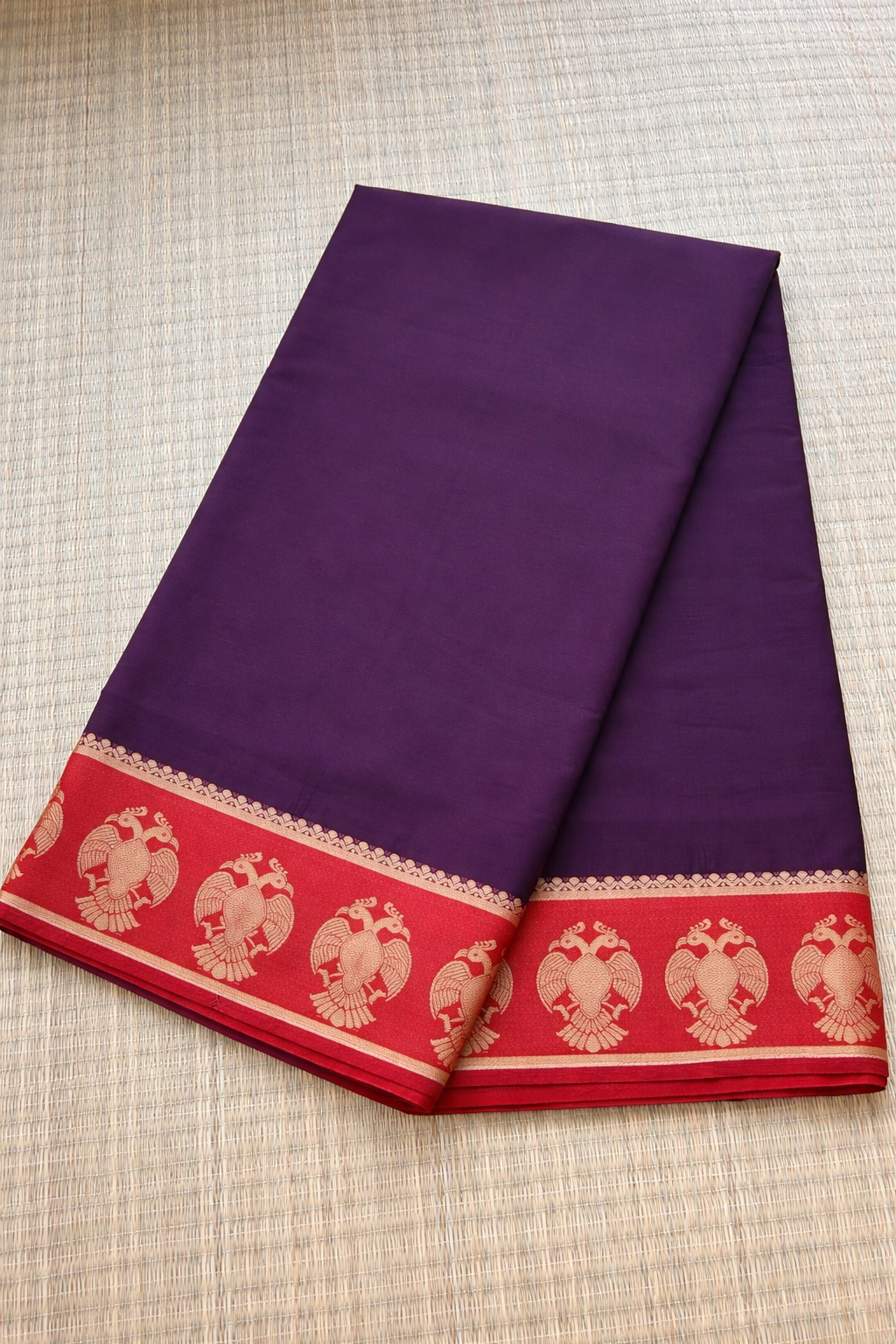 Semi Mysore Silk Saree - Plum with Crimson Red Border - Full Look
