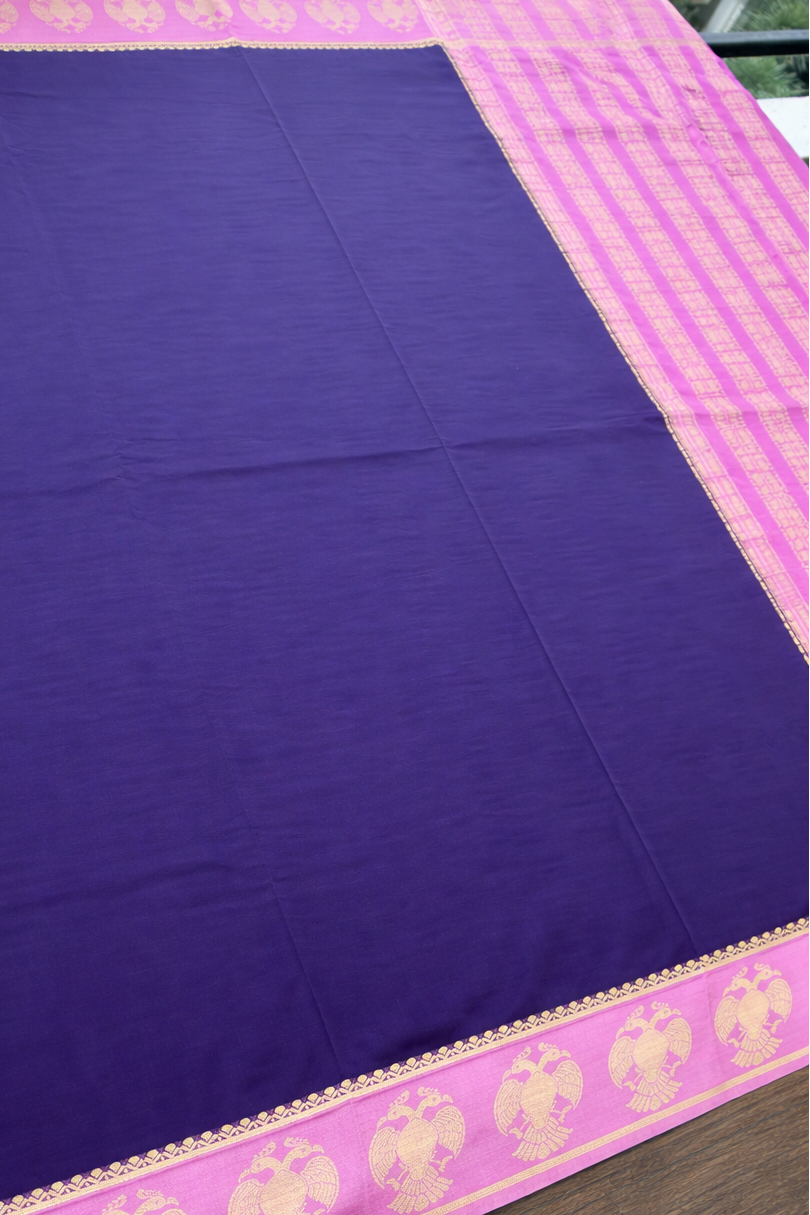 Semi Mysore Silk Saree - Purple with Lilac Border - Body Detail