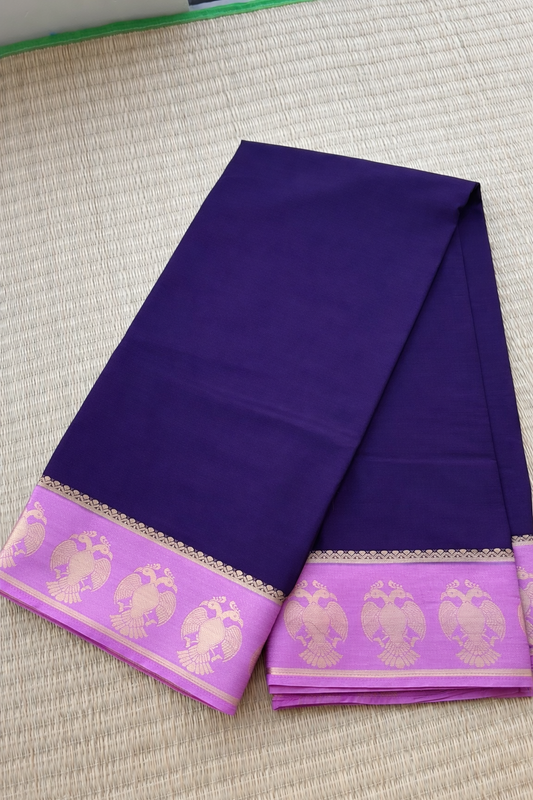 Semi Mysore Silk Saree - Purple with Lilac Border - Full Look